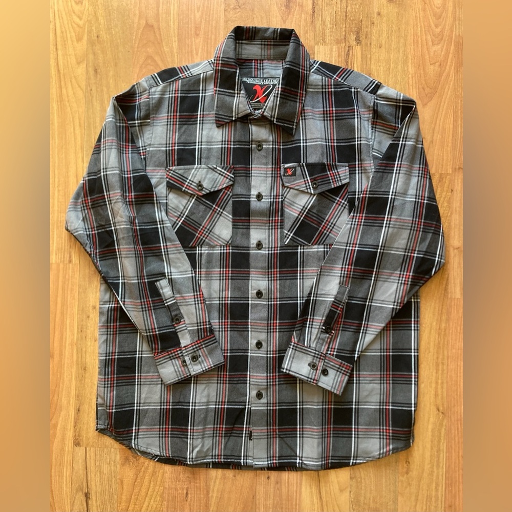 Milwaukee Leather Mens XXL Long Sleeve Plaid Flannel Button Shirt Black Gray